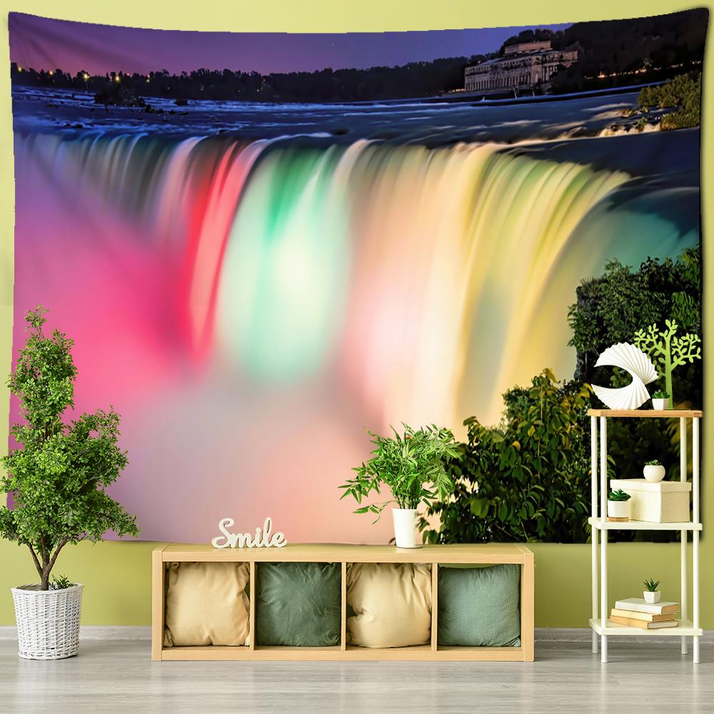 Kunst Natur Böhmische Wohnzimmer Zimmer Dekoration Ahornblatt Wald Wasserfall Landschaft Malerei Wandteppich Wandbehang