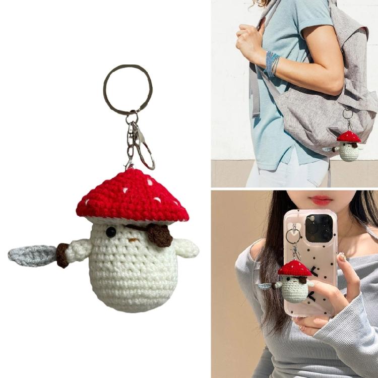Unique Mushroom Shaped Keychain Crochet Doll Pendant Keyring Handmade Amigurumi Stylish Soft Cotton Yarn Accessory