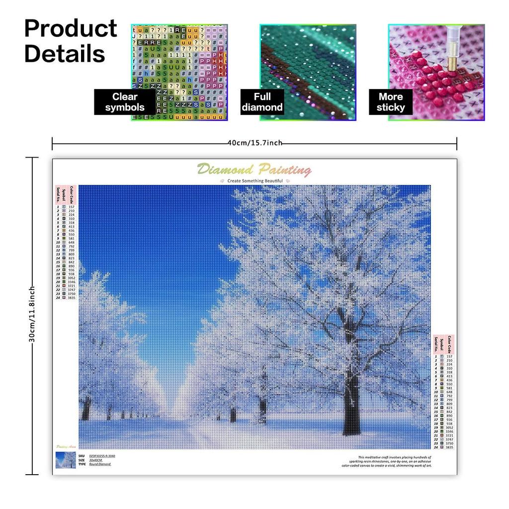 Diamentowy obraz haft zimowy szron w pełni z okrągłych krajobrazów artystycznych śnieg ścieg krzyżykowy mozaika ręcznie robiony prezent 30x40cm/12x16 cali