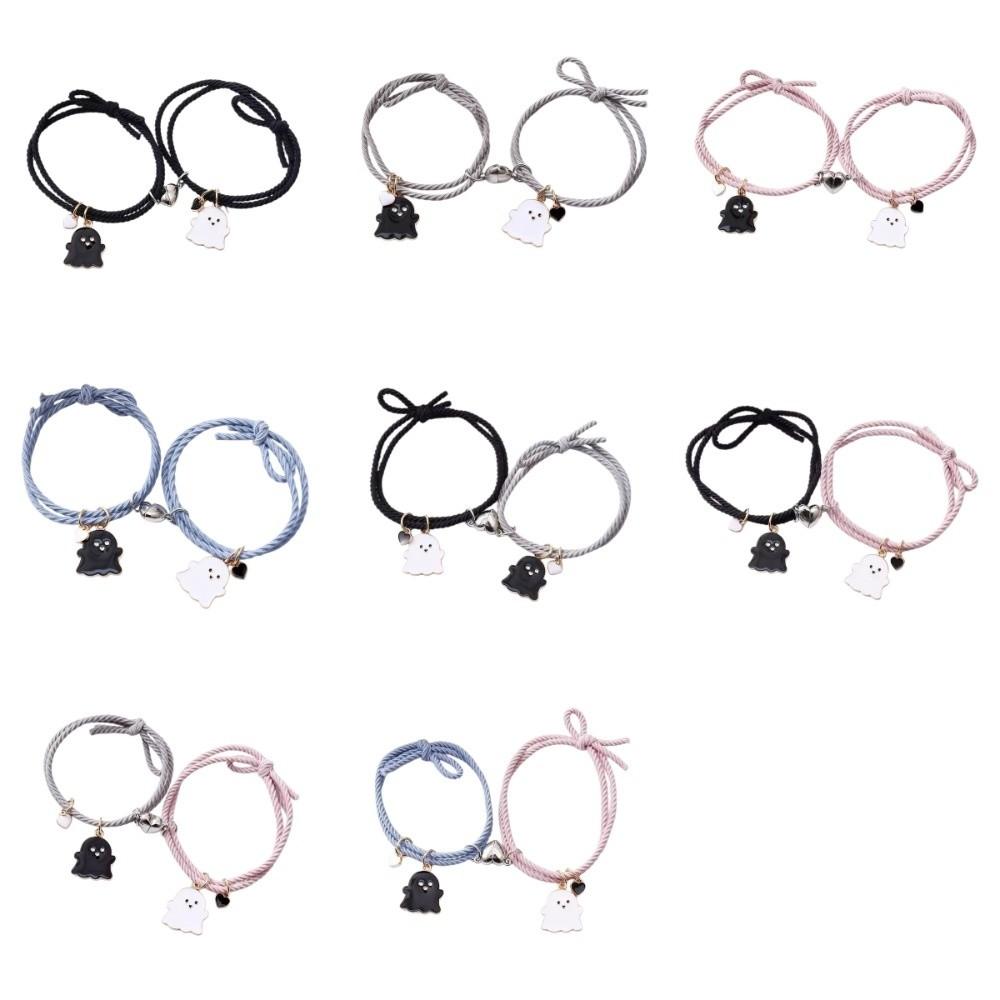 Halloween Cartoon Ghost Magnetic Rope Bracelet Love Heart Magnet DIY Beaded Rope  Gift for Friends