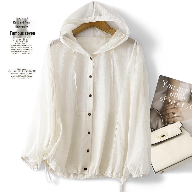 

2025 Summer Plus Size Lightweight Hooded Beach Sun Protection Shirt L абрикосовий