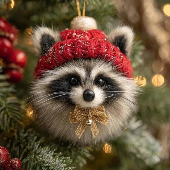 Winter Acrylic Cat Hanging Decoration Christmas Tree Knitted Hat Kitten Dog Rabbit Hedgehog Hanging Ornament Animal Pendant