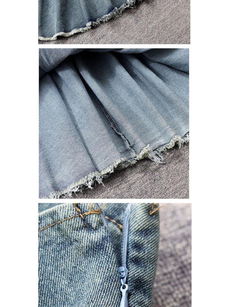 2025 Summer Plus Size Retro Denim Waist-Cinching Slip Dress for Women