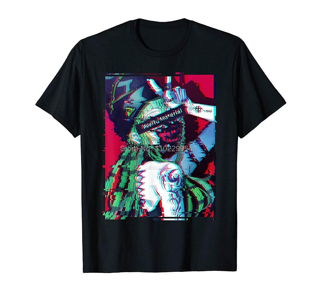 Waifu Anime Girl Glitch Retro 80s Vaporwave Anime Aesthetic T-Shirt Men Cotton Clothes Tees Top