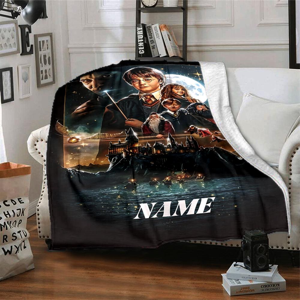 Custom Name Hogwarts Crest blanket for Couch & Bed, Plush Cozy Fuzzy Blanket Super Soft & Warm Blankets for Fall and Winter. 090893