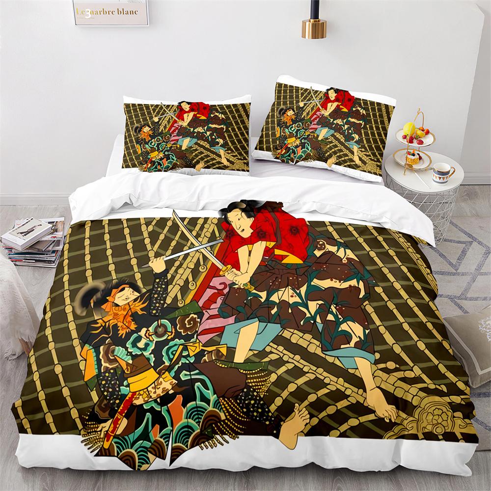 Japanese-Style Bedding Set Ukiyo-e Theme Comforter Cover Sea Wave Red Sun Pattern Decor Duvet Cover For Kids Teen King Full Size