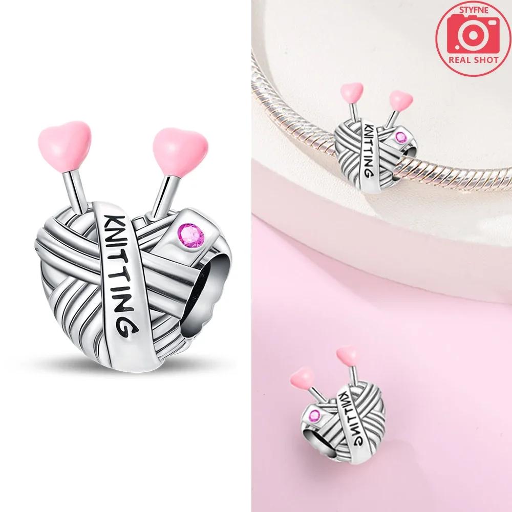Silberrosa Serie Zirkonium Herzförmiger Perlenanhänger Süßes Paar Passend für Original Armband Für Frauen Charm Schmuck Geschenk