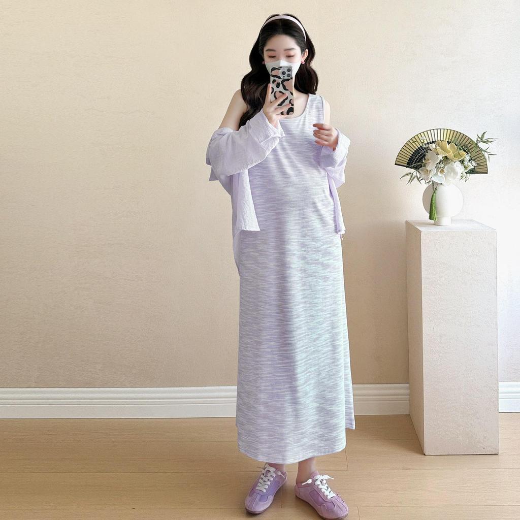 2026 Colorful Tie-Dye Vest Dress + Sun Protection Shirt for Pregnant Women, Slimming & Loose Ice-Cool Maternity Set