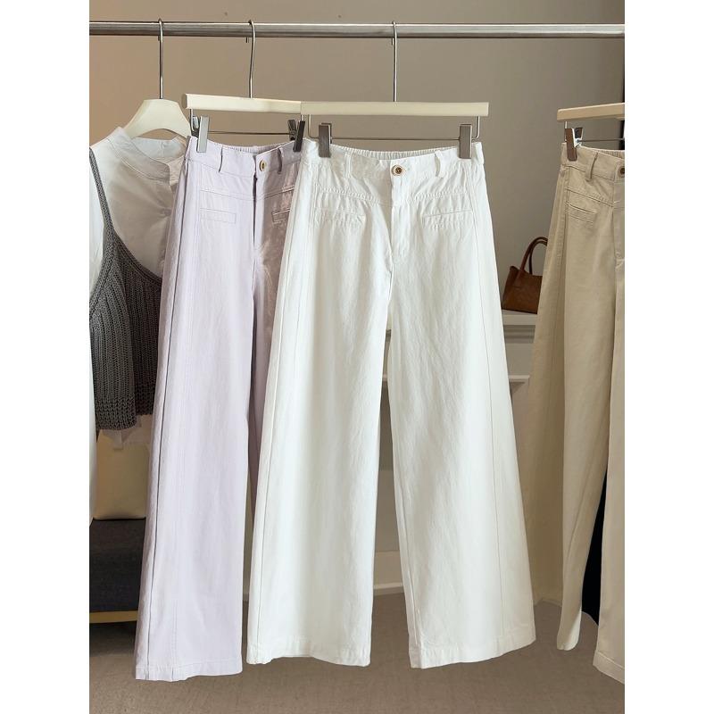 Small Washed Cotton Wide-leg Casual Pants Women's Spring New Versatile High-waisted Thin Loose Nine-point Straight Trousers