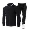 Men's Casual Plaid Stand-Up Collar Zipper Sweatshirt Jacket - Solid Color Set for Spring & Autumn