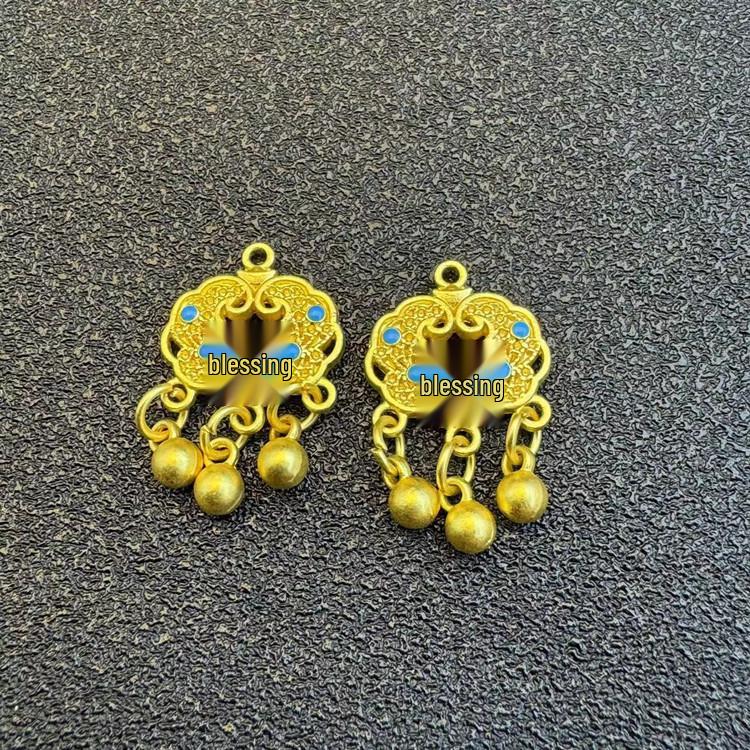 Gilded Ping An Lock Fortune Bell & Ruyi Pendant for Bracelet/Necklace