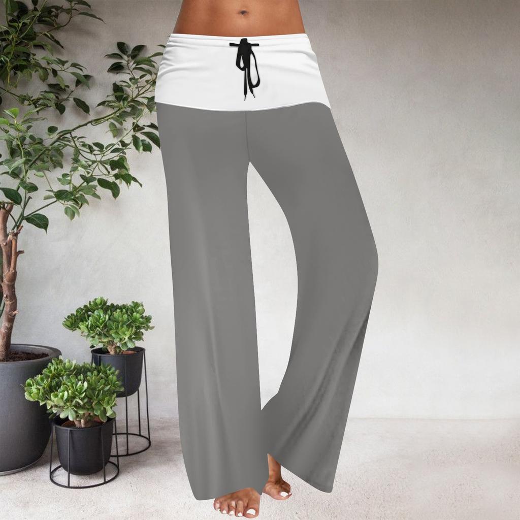 Women's Drawstring Elastic Waistband Wide Leg Color Matching Casual Pants