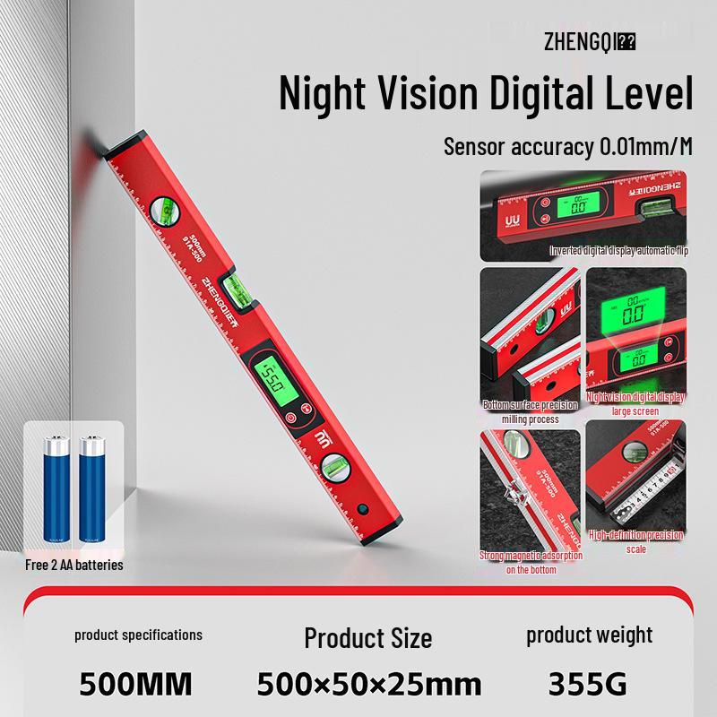 High-Precision Digital Magnetic Spirit Level with Cast Aluminum Edge