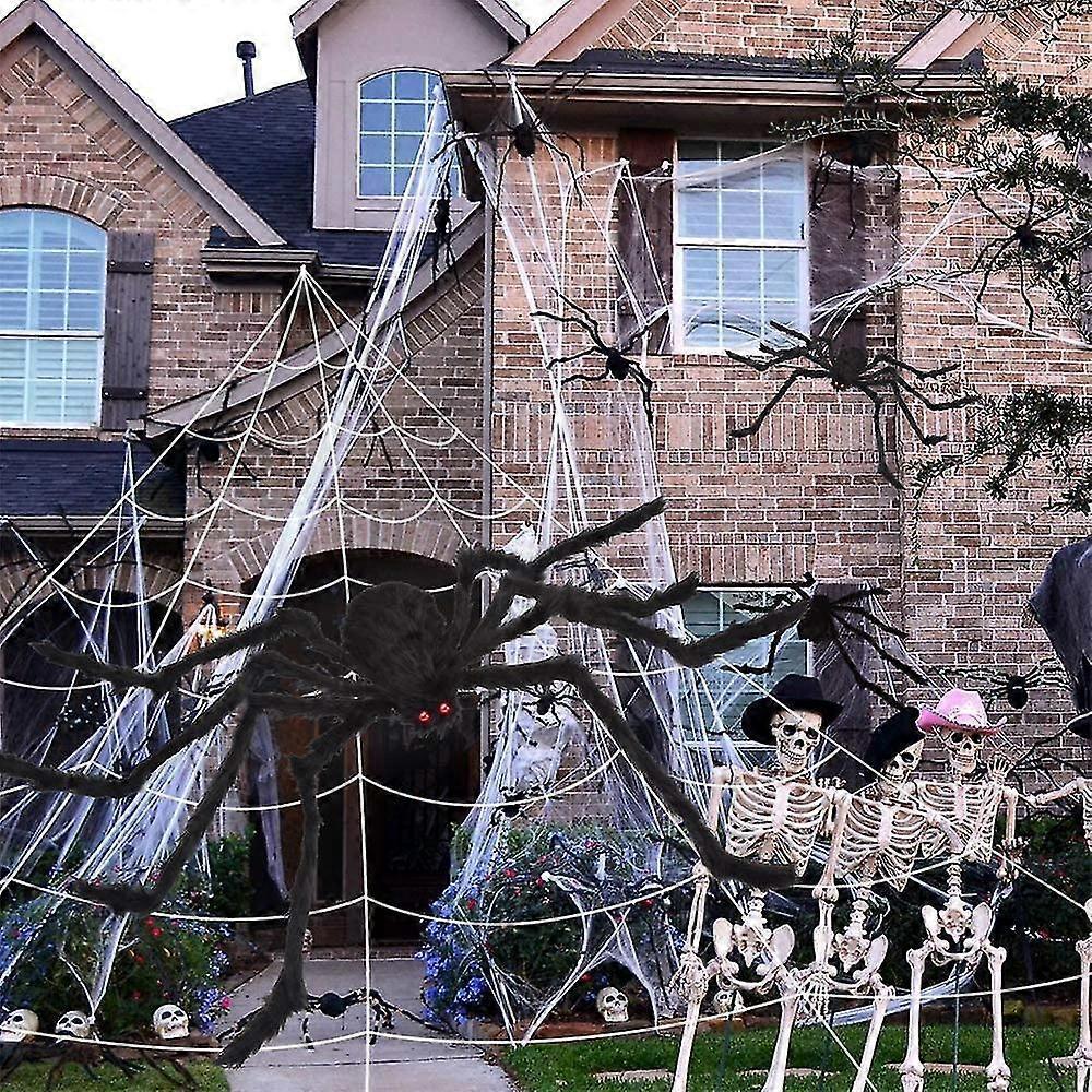 200" Halloween Spinnennetz + 59" Riesenspinne Dekorationen Künstliche Spinne Mit Dreieckigem Riesigem Spinnennetz Für Innen Außen Halloween Dekorationen uu
