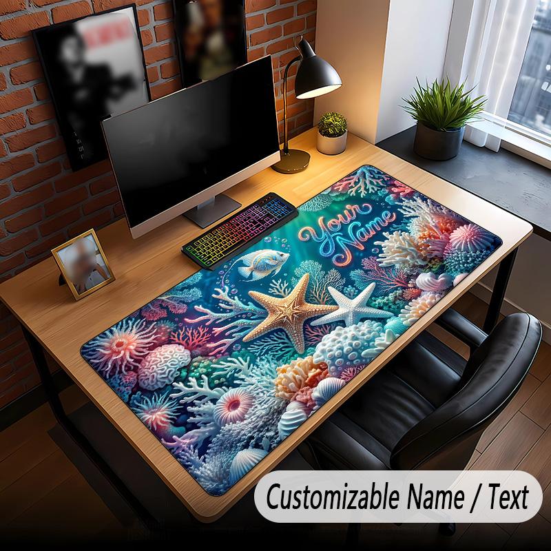 Fish Ocean Theme Custom Mouse Pad Personalized With Name Text Customized Desk Mat For Office Home Decor