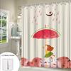 Whimsical Girl Dancing Under Watermelon Umbrella Shower Curtain - Playful Raindrop & Geometric Design