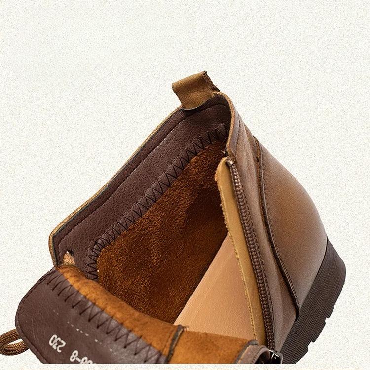 Johnature Retro Round Toe Genuine Leather Ankle Boots Versatile Soft Soled Comfortable Women's Shoes