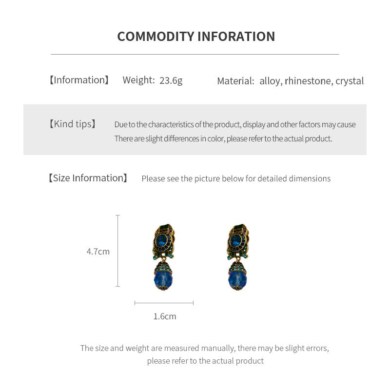 Rhinestone Bluey Crystal Clip Earrings for Womens Medieval Vintage Fashion Peisonality Sparkle Charms Earring Luxury Jewelry New