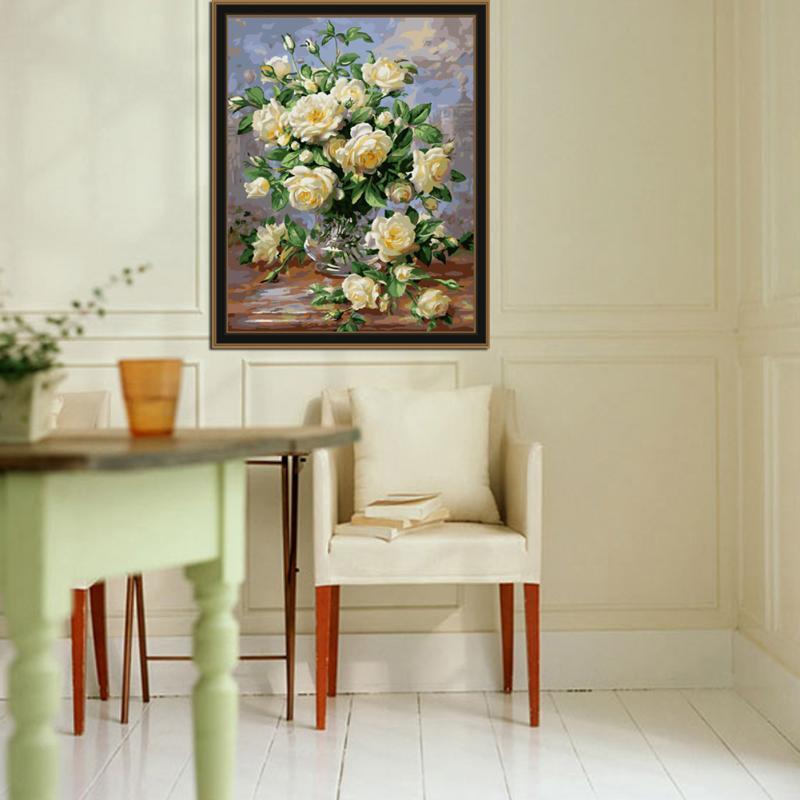 White Rose 30*40cm DIY Paint By Digital Oil Painting Kit Canvas