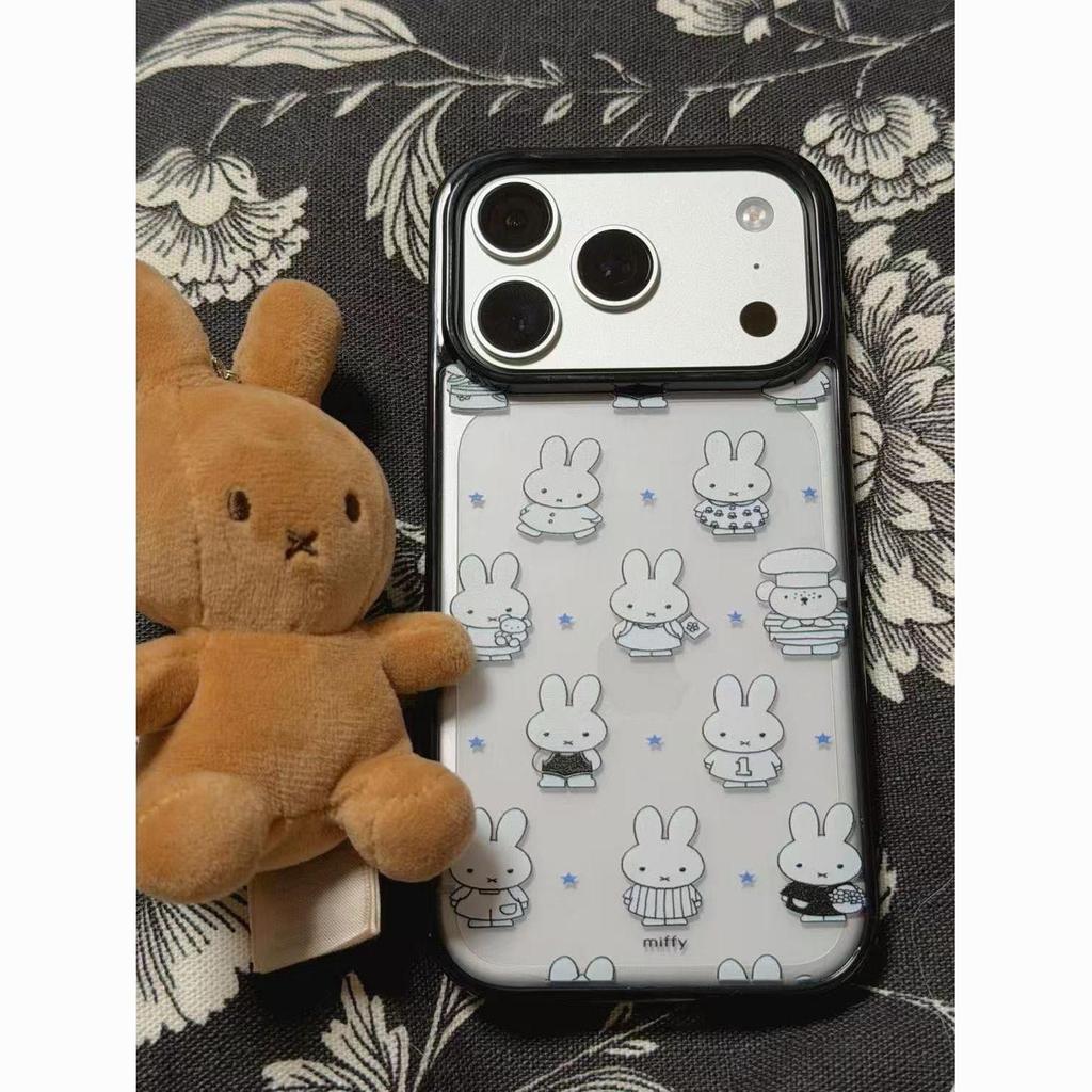 Blue Star Miffy Rabbit Phone Case for iPhone 17 Pro Max/16 Pro/15, Black Border, Cute Design