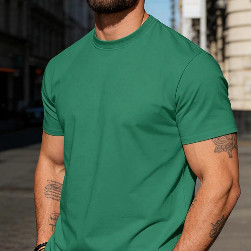 

Men Solid Color Crew Neck Short Sleeve T-Shirt Casual Slim Fit Cotton Top S зелёный