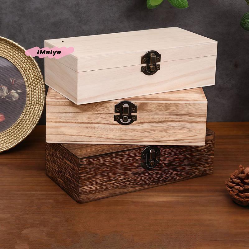 M-Rectangular Wooden Storage Box Organizer Wooden Storage Case Simple Storage Container Dust-Proof With Lock Jewelry Box Case