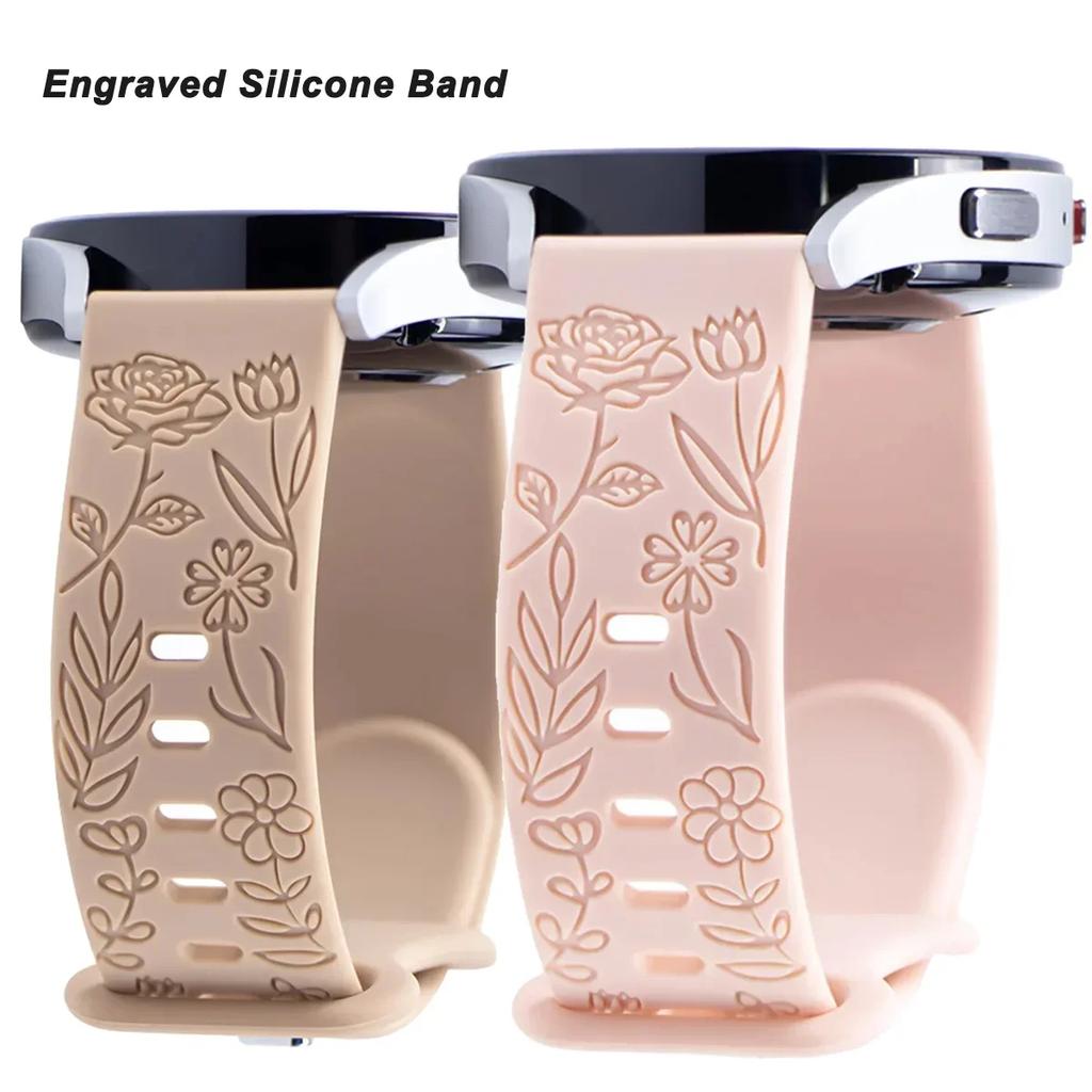 18mm 20mm 22mm Rose Engrave Band for Samsung Galaxy Watch 654 40mm 44mm Gear S3 Silicone Cute Strap Classic 43mm 45mm Active 2