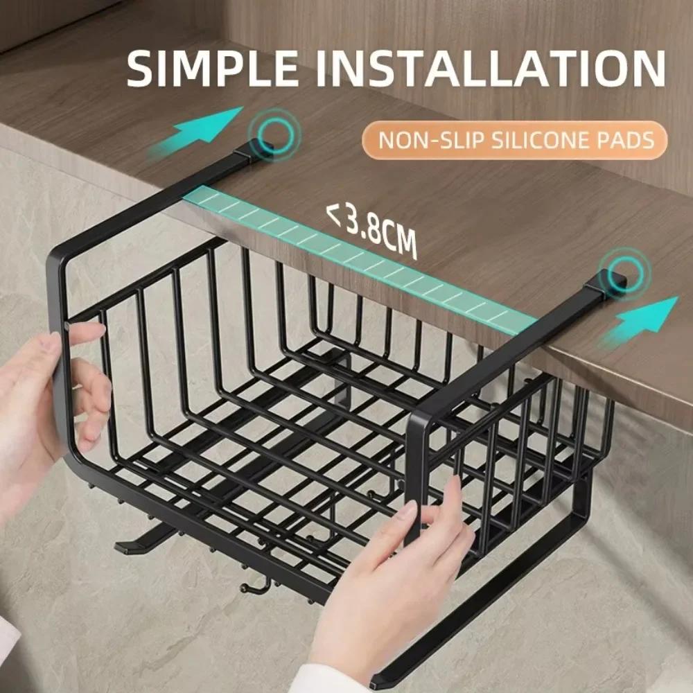 Hollowed Cabinet Hanging Rack Stable Multifunction Under Cabinet Basket Pullout Drawer Large Capacity Hanging Net Basket