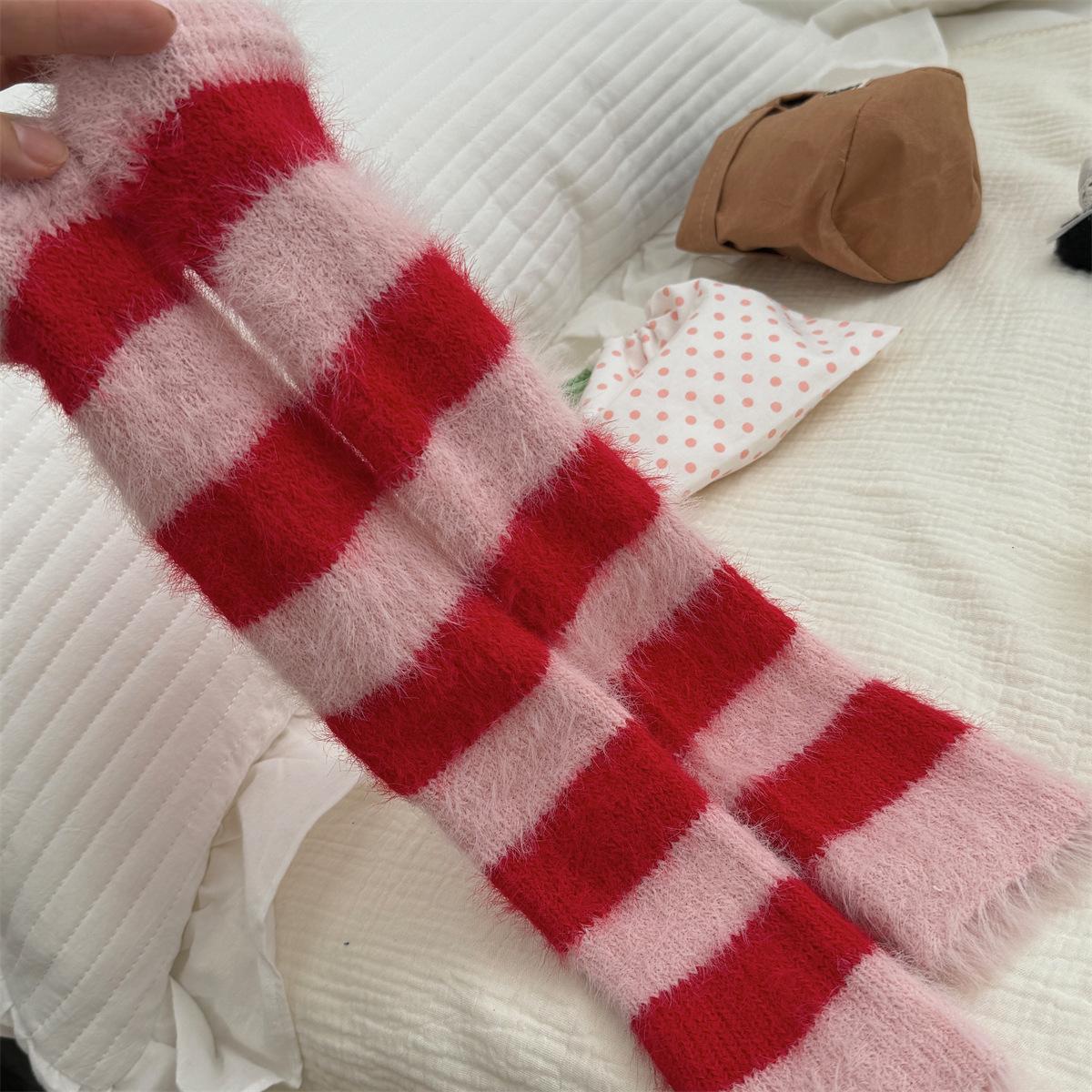 

Faux Mink Wool Striped Sock Set, Pile Leg Set, Warm Calf Socks for Autumn and Winter 1 pair рожевий/червоний