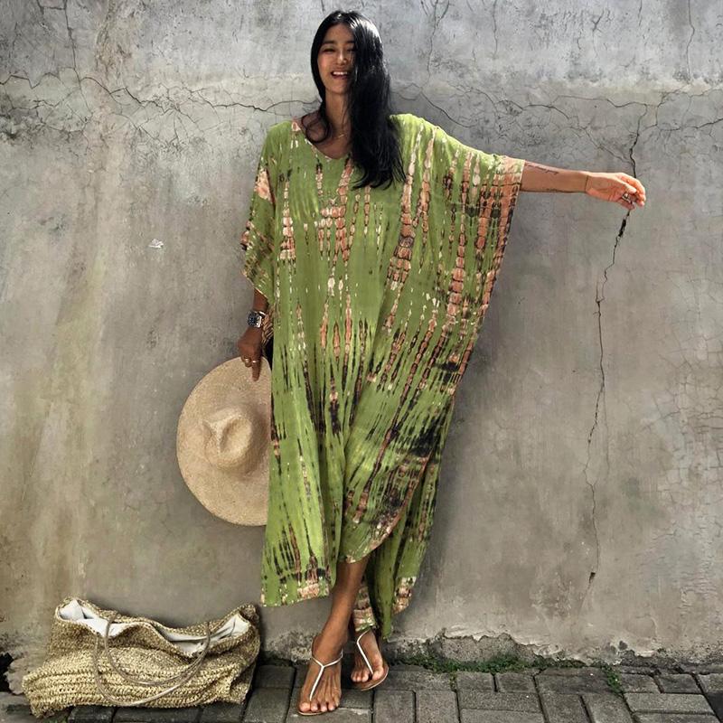 Šaty Bohemian Beach Kaftan pro ženy Barva na kravatu Letní Maxi Župan Letní Plavky Přikrývky Sváteční plavky
