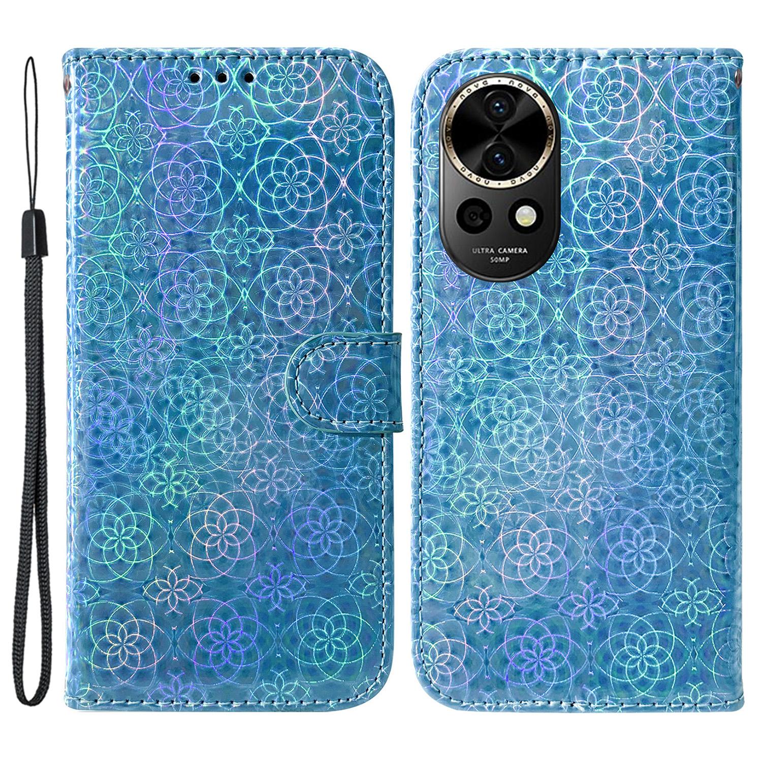 

For Huawei nova 12 5G Wallet Phone Case Dazzling Flower PU Leather Flip Cover Blue