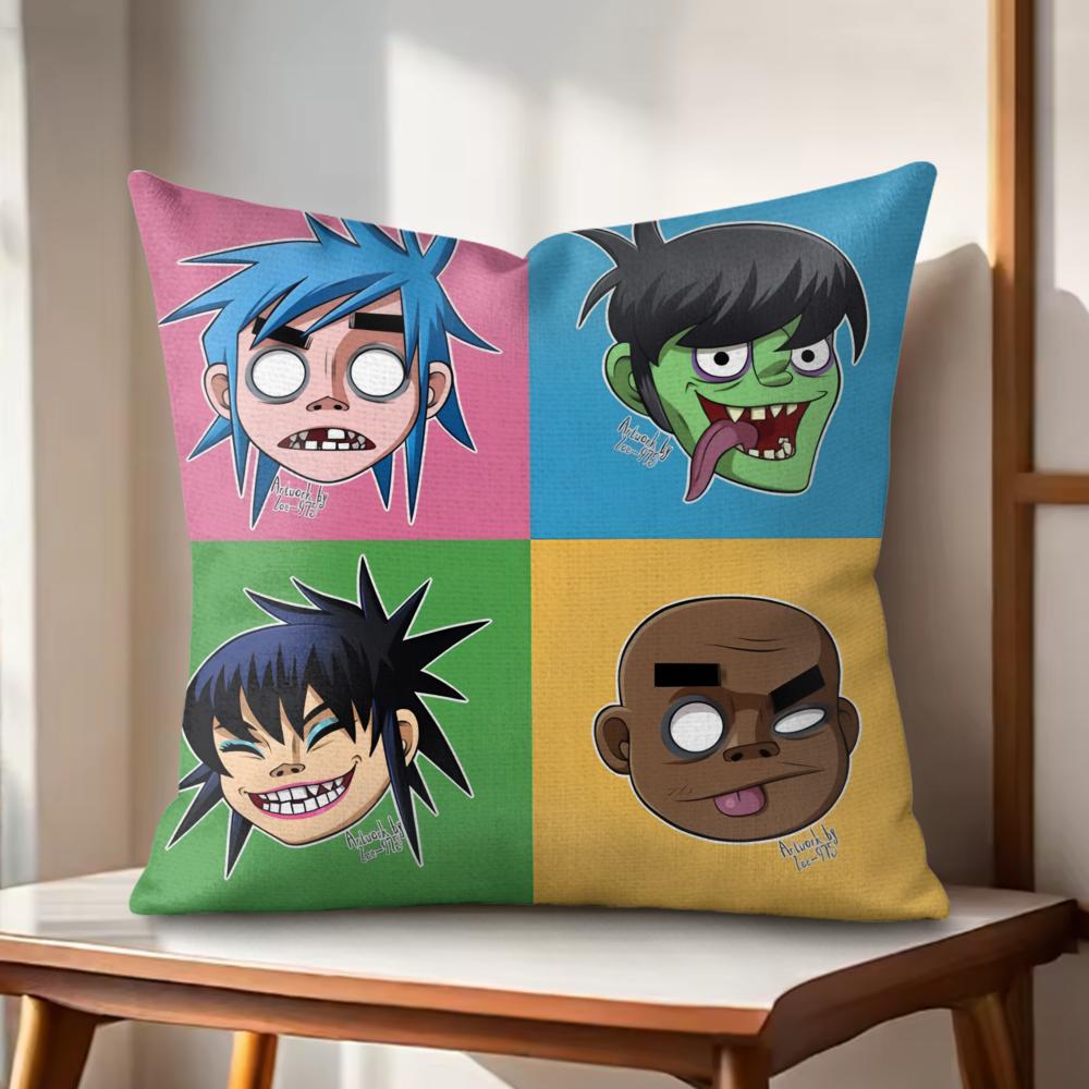 G-Gorillazs Hip Hop Anime Cushion Cover Natural Linen Organic Fabric Double-Sided Printing Sofa Home Decor Gift Pillow Cover