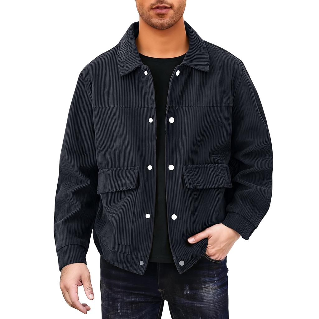 Corduroy Jacket Men Winter Button Down Shirt Jackets Long Sleeve Retro Outwear Casual Ribbed Work Coat With Pockets