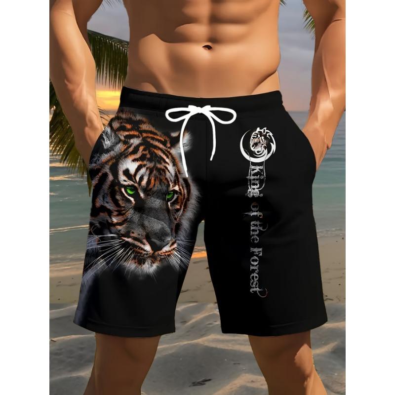Men s fashionable printed beach shorts, tiger pattern 3D printing M