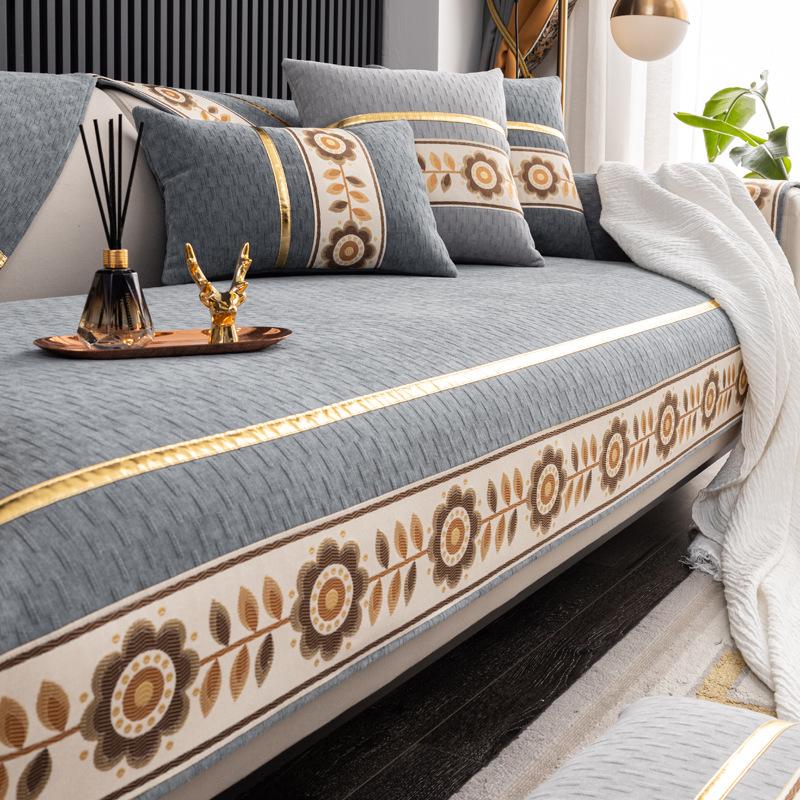 Solsikke Gullkant Sofatrekk for Stue Sklisikkert Sofahåndkle Sofatrekk L-formet Hjørnesofamatte Sittepute Moderne Hjem