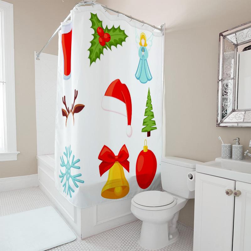 Tu Christmas Shower Curtain Festive Holiday Decor Waterproof Bathroom Fabric Holiday Decor Christmas Pattern Red Green Snowman S