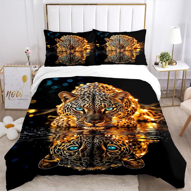 3pcs Leopard Reflection Printed Bedding Set, Soft and Comfortable Quilt Cover for Bedroom, Guest Room (1 Duvet Cover + 2 Pillowcases, Pillow Core