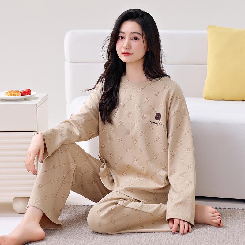 Women's Double-Sided Cotton Pajama Set: High-End, Skin-Friendly, Round Neck Pullover - Perfect for Home Wear