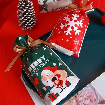 10 unidades Sacos de Presente de Natal Navidad Saco de Biscoitos do Papai Noel Doces Floco de Neve Crocante Saco com Cordão Decorações de Natal para Casa Ano Novo