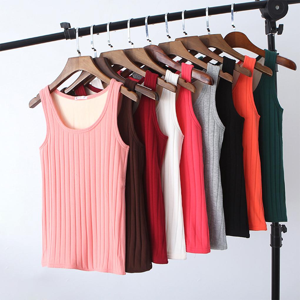Women Thermal Vest Velvet Cotton Comfortable Underwear Ribbed Winter Warmer Clothing Clothes Thickened Casual Basic Top