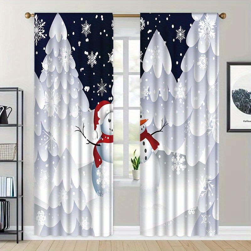 Snowman Christmas Print Curtains Polyester Fabric Suitable Bedroom Living Room Decoration Curtain For Area Made Of Machine Washable