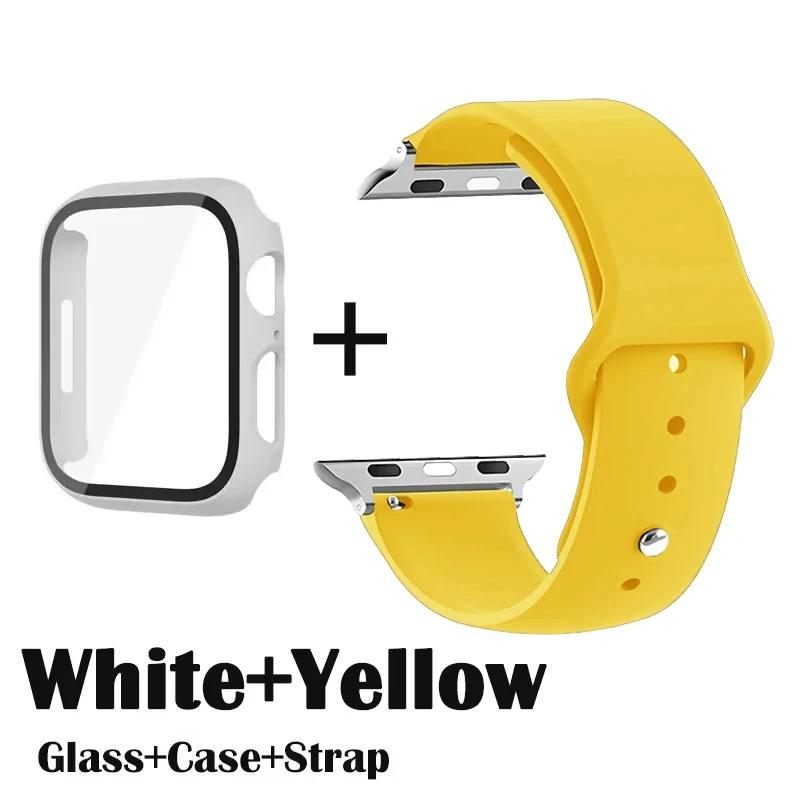 Glass+Case+Strap for Apple Watch Band 42mm 44mm 41mm 40mm 38mm 45mm 49mm Screen Protectors for Apple IWatch Series 8 7 6 SE 5 4