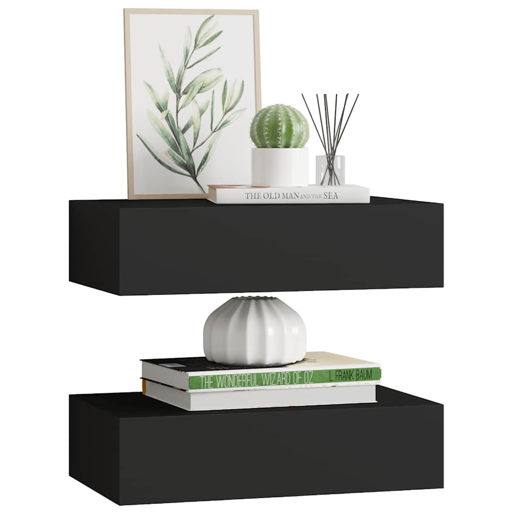 Vidaxl Półki Ścienne Z Szufladą, 2 Szt., Czarne, 40X23,5X10 Cm, Mdf