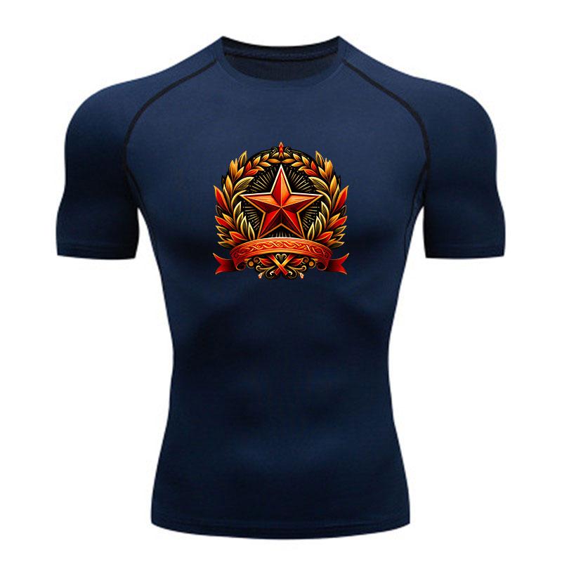 Men's Compression Fitness Sports T-Shirt, Retro Red Star Pri