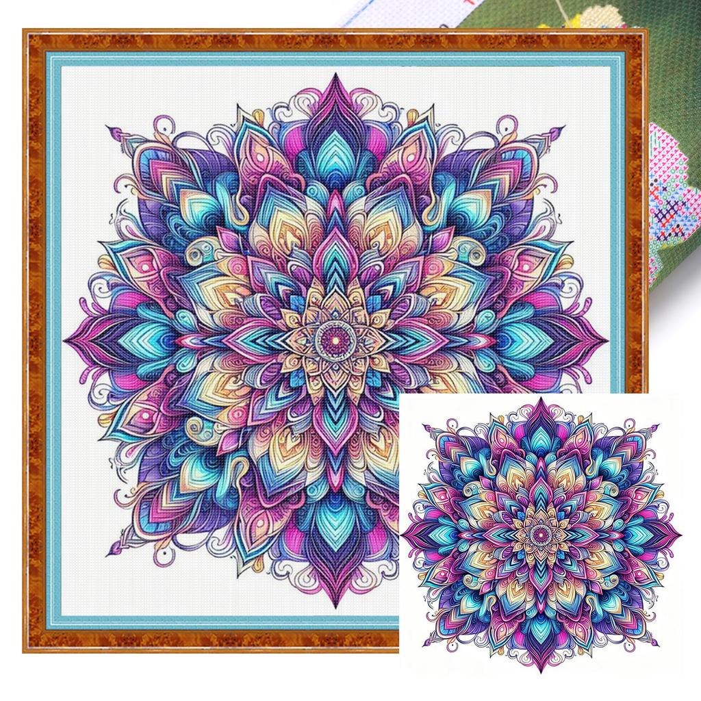 Mandala Full 11CT DIY Stamped Needlework Embroidery Kit 40x40cm Printed Cross-Stitch Kits for Beginners Adults Home Decor