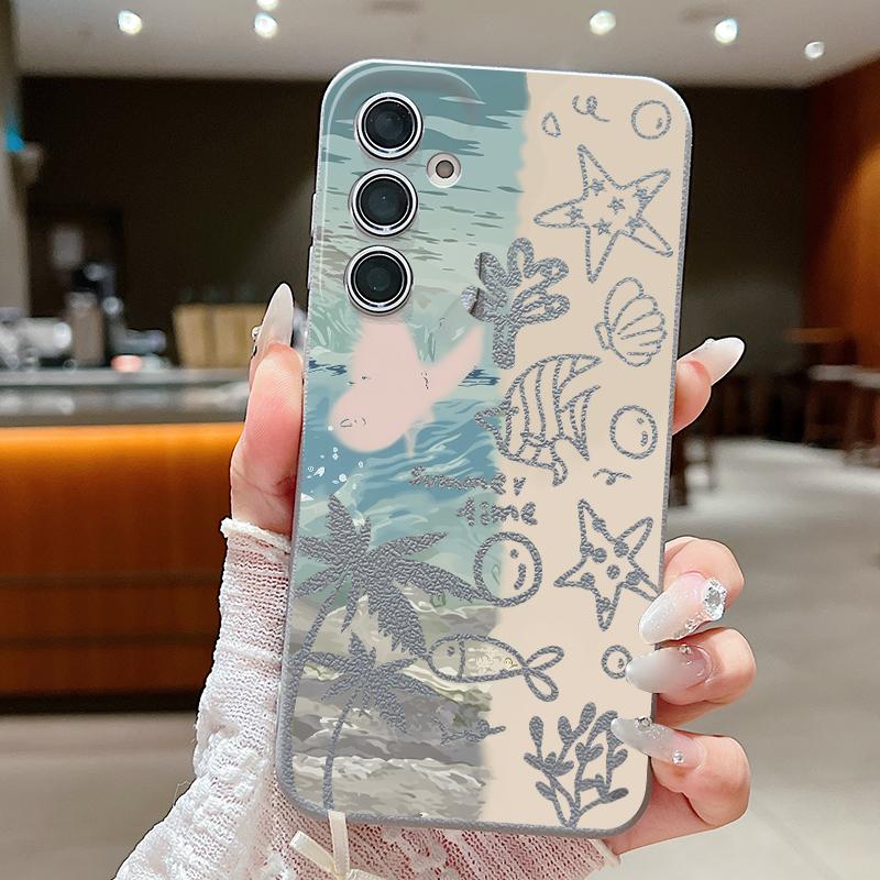 Turtle Fish Print Case For Samsung A57 A37 A17 A56 A36 A16 A55 A35 A15 A54 5G S21 FE S22 S23 S24 Plus S25 S26 Ultra Leather Texture Silicone Cover