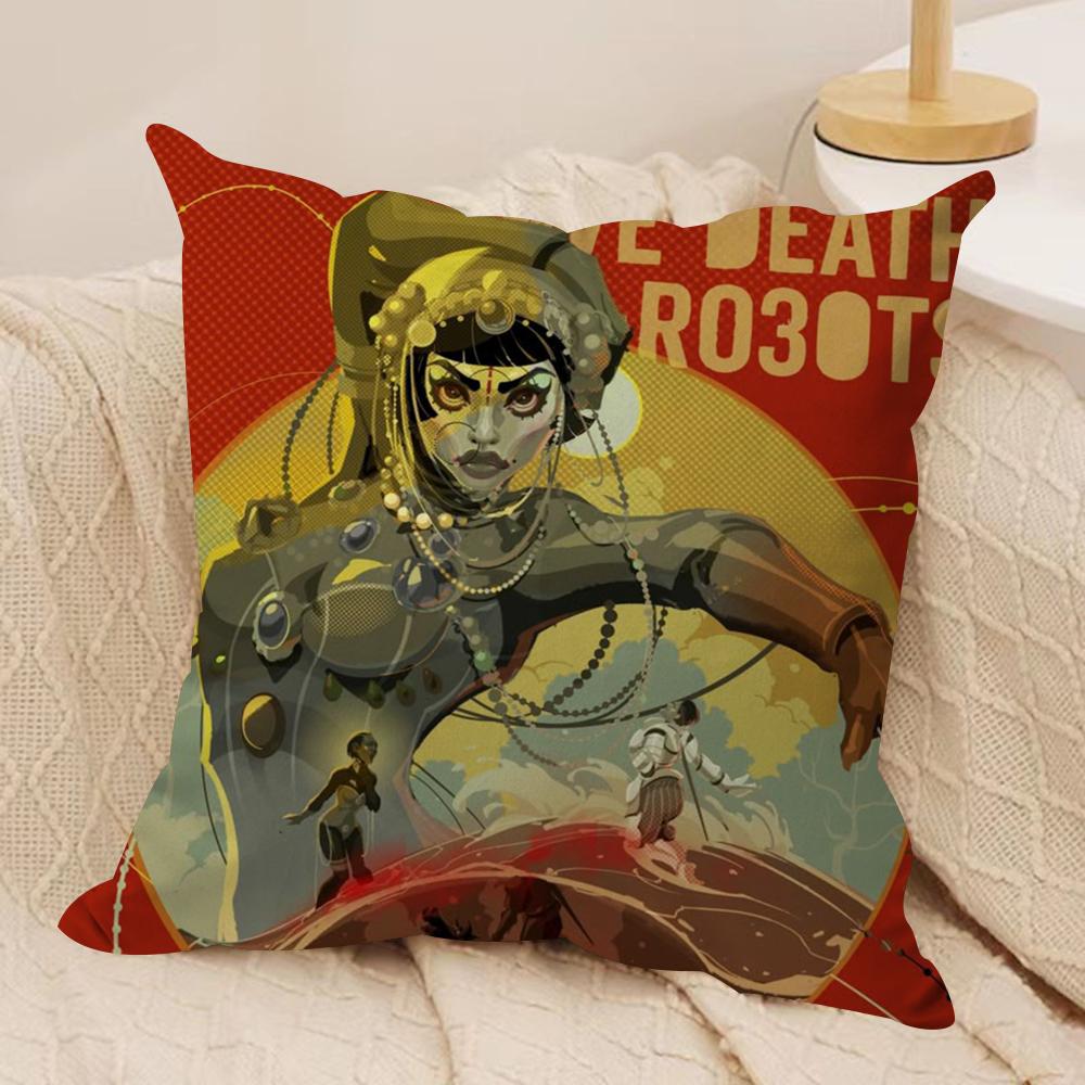 Love D-Death Robots Cushion Cover Silky Short Plush Double-Sided Printed Pillow Case for Sofa All Seasons Home Decor Gift