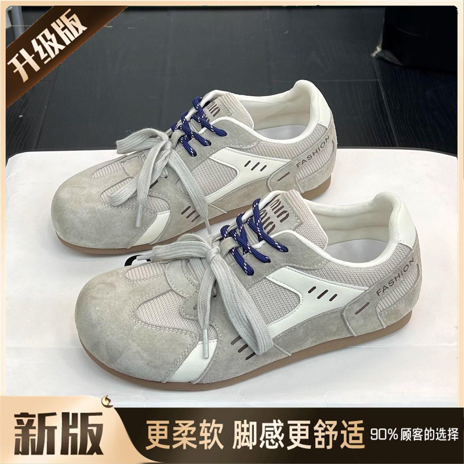 

2025 весна и осень новые туфли с круглой головкой на шнуровке с мягкой подошвой в стиле ретро повседневные кроссовки для моральных тренировок женские универсальные спортивные туфли в тон 40 бежевый