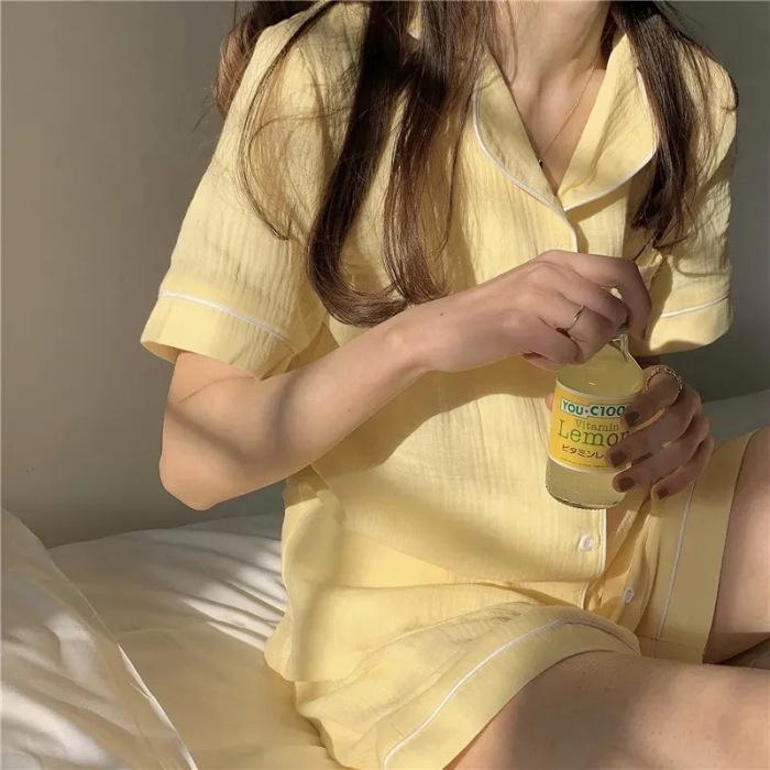 Women's Pajamas Sets Summer Sleepwear Cotton 2 Piece Solid Pyjama Short Sleeve Top Shorts Pijama Homewear Housewear
