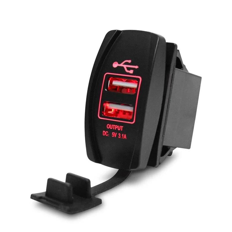 3.1A 12-24V LED Universal Car Charger Waterproof Dual USB Port Socket Outlet for Motorcycle Auto Accessories.